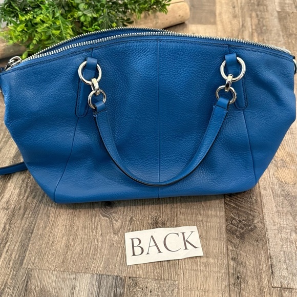 COACH Blue Pebble Leather Handbag with Shoulder Strap Brass Colored Hardware - Picture 2 of 10